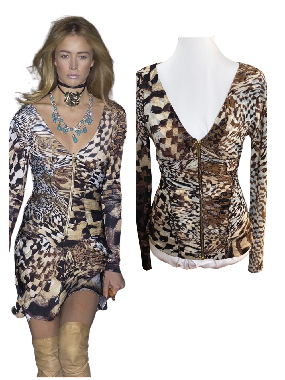 Roberto Cavalli FW2003 Psychedelic Silk Zip Top